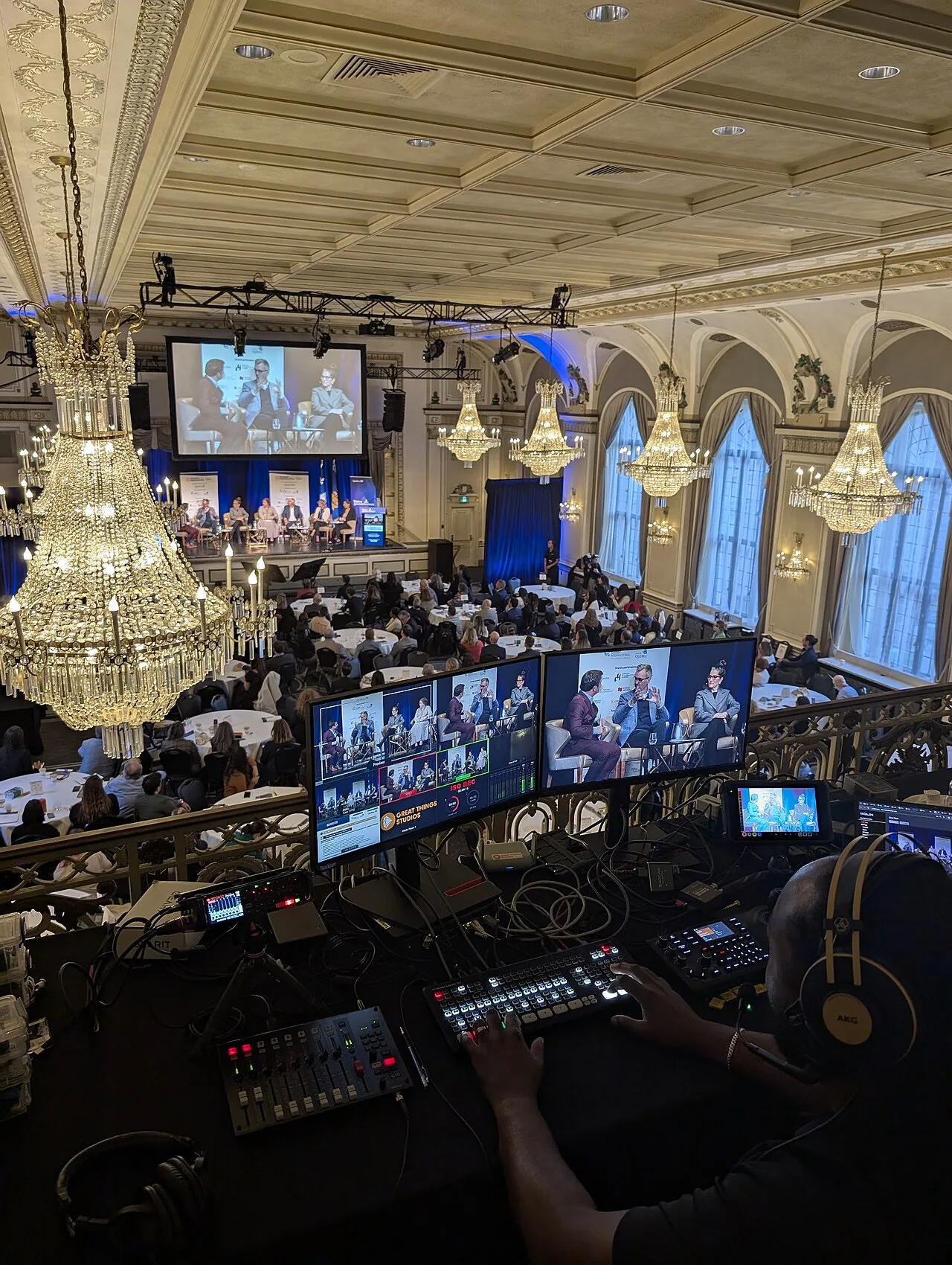 Multiple video cameras arranged for a live production